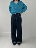 Stitch roll-up wide denim pants