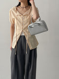 [Short sleeve ver.] Cheek strap long blouse