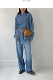 [unisex] Edge Pin Tuck Overfit Denim Shirt Jacket