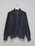 Cable wool two-way zip-up cardigan