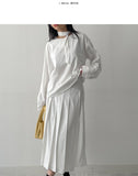 [Setup Available/Tie SET] Pin Round Loose Fit Blouse