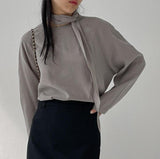 [Tie SET] Arc Raglan Round Blouse