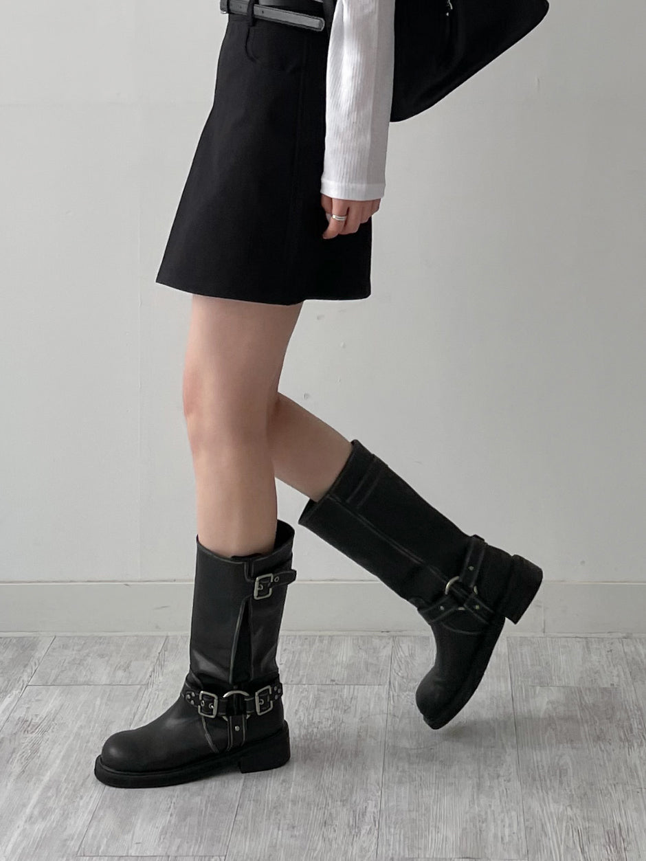 【INCHANT ME】Studded Vintage Buckle Middle Boots INCHANT ME(インチャントミー) - スタッドビンテージバックル