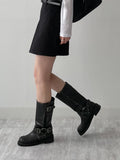 Studded Vintage Buckle Middle Boots