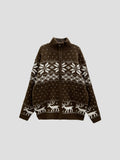 Snow Falling Design High-Neck Knit Zip-Up