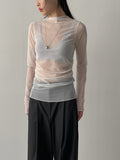 See-Through Shirring Layered Polar T-shirt