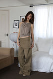 Work belted cotton pants