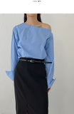 Unbalanced Shoulder Poplin Shirt
