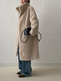 High Neck Double Long Fur Coat