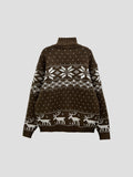 Snow Falling Design High-Neck Knit Zip-Up