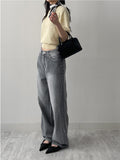[unisex] Back pin tuck gradient wide denim