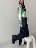 Ribbed Stripe V-Neck Tee