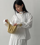 [Setup Available/Tie SET] Pin Round Loose Fit Blouse