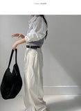 [Belt SET] Stern Pintuck Cotton Wide Pants