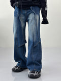 Snake flap button denim pants