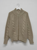 Cable wool two-way zip-up cardigan