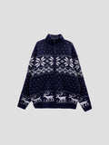 Snow Falling Design High-Neck Knit Zip-Up