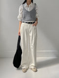 [Belt SET] Stern Pintuck Cotton Wide Pants