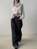 [Wrinkle Free] Two Way Wrap Stripe Loose Fit Shirt