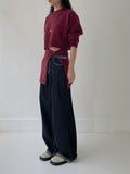 Stitch roll-up wide denim pants