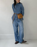 [unisex] Edge Pin Tuck Overfit Denim Shirt Jacket