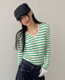 Ribbed Stripe V-Neck Tee