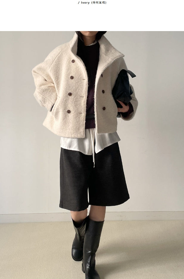 【INCHANT ME】Hairy High Neck Double Short Coat INCHANT ME(インチャントミー) - ヘアリーハイネックダブル