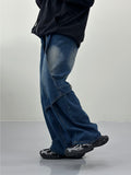 Snake flap button denim pants