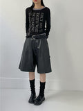 [unisex] Leather Carpenter Bermuda Wide Pants