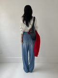[unisex] Edge Two Tuck Cat Washing Wide Denim Pants
