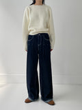 Stitch roll-up wide denim pants