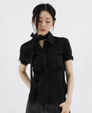 Shirring tie short sleeve shirt