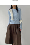 Ribbed Slit Boat Neck T-Shirt