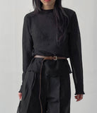 Embossed See-Through Mock Neck T-Shirt