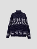 Snow Falling Design High-Neck Knit Zip-Up
