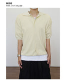 Basic collar knit short sleeve cardigan