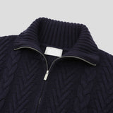 Twist rope high neck knit zip-up