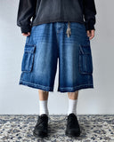 Cut Washed Cargo Bermuda Denim