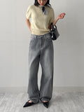 [unisex] Back pin tuck gradient wide denim