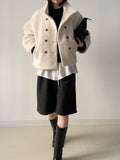 Hairy High Neck Double Short Coat