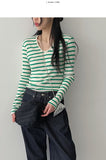 Ribbed Stripe V-Neck Tee