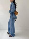 [unisex] Edge Pin Tuck Overfit Denim Shirt Jacket
