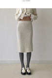 Wool Ribbed Knit Midi Skirt