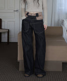 Raccoon color matching wide denim