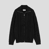 Twist rope high neck knit zip-up