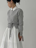 [Scarf SET] Tuyu boat neck slit crop knit
