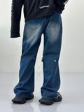 Snake flap button denim pants