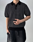 Cotton Stripe Collar Half Knit