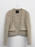 [wool60%] Cookie Boucle Wool No Collar Crop Jacket