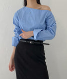 Unbalanced Shoulder Poplin Shirt